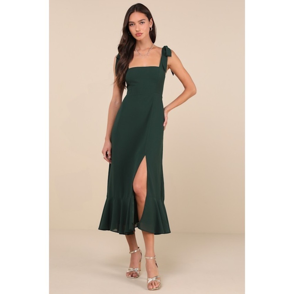 Lulus Summer Invite Emerald Green Tie-strap Tiered Midi Dress - Size L